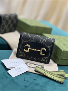 Gu.cci Horsebit 1955 Card Case Wallet Black Denim 621887