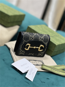 Gu.cci Horsebit 1955 Card Case Wallet Black Denim 621887