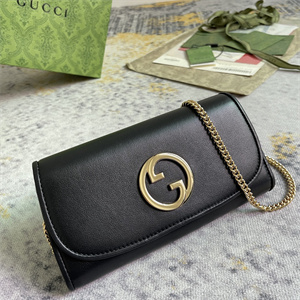 Gu.cci Blondie Continental Chain Bag Black Leather 725215