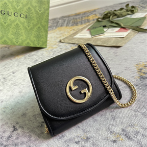 Gu.cci Blondie Medium Chain Wallet Black Leather 725219