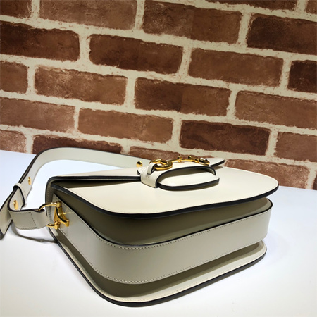 Gu.cci Horsebit 1955 Shoulder Bag White Leather 602204
