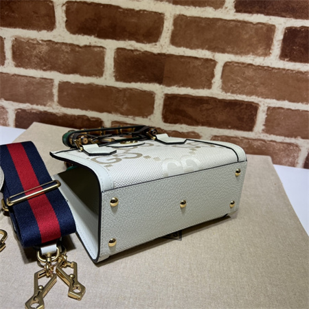 Gu.cci Diana Mini Tote Bag White Canvas 2 Straps 702732