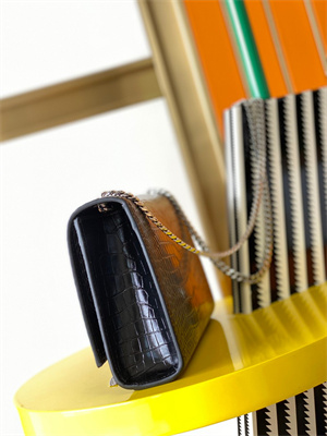 Y.S.L KATE MEDIUM TASSEL IN CROCODILE EMBOSSED Leather Silver Tone Metal Black Color