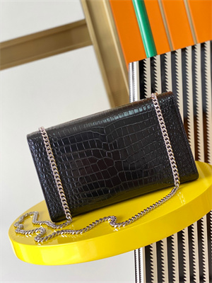 Y.S.L KATE MEDIUM TASSEL IN CROCODILE EMBOSSED Leather Silver Tone Metal Black Color