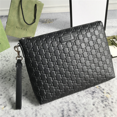 Gu.cci GG Black Leather Clutch 473881