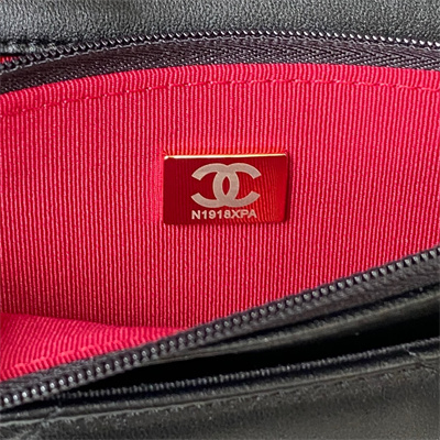 Cha.nel Wallet On Chain Lambskin Gold Tone Metal Black AP3267