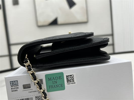 Cha.nel Wallet On Chain With Bowknot Grained Calfskin Gold Tone Metal Black AP3304