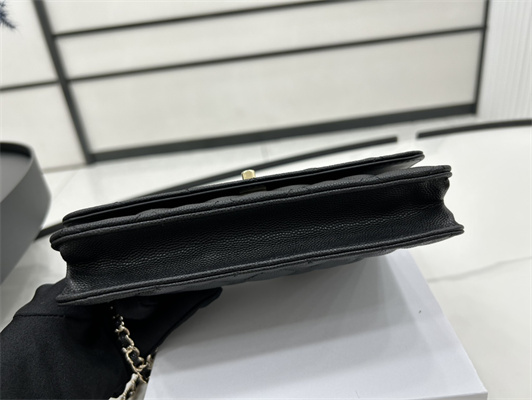 Cha.nel Wallet On Chain With Bowknot Grained Calfskin Gold Tone Metal Black AP3304