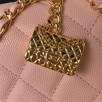 Cha.nel Wallet On Chain Grained Calfskin Gold Tone Metal Pink AP3318