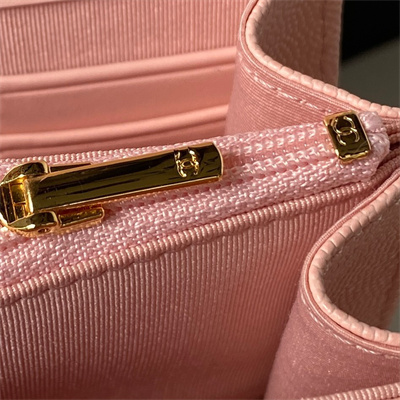 Cha.nel Wallet On Chain Grained Calfskin Gold Tone Metal Pink AP3318