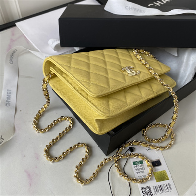 Cha.nel Wallet On Chain Grained Calfskin Gold Tone Metal Yellow AP3336
