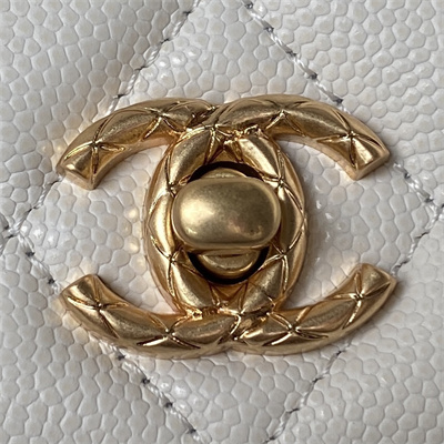 Cha.nel Wallet On Chain Grained Calfskin Gold Tone Metal White AP3368