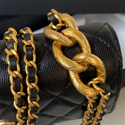 Cha.nel Wallet On Chain Grained Calfskin Gold Tone Metal Black AP3368