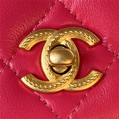 Cha.nel Wallet On Chain With Top Handle Lambskin Gold Tone Metal Peach Blossom AP3381