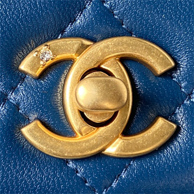 Cha.nel Wallet On Chain Lambskin Gold Tone Metal Little lion Blue AP3424