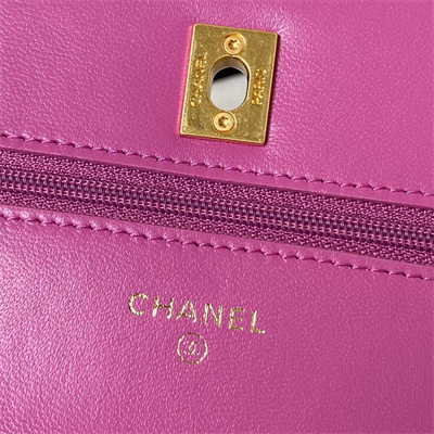 Cha.nel Wallet On Chain With Top Handle Lambskin Gold Tone Metal Purple AP3504
