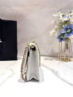 Cha.nel Wallet On Chain Grained Calfskin Gold Tone Metal White AP3580