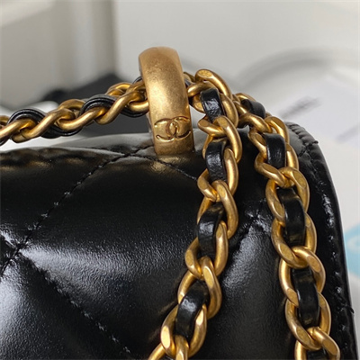 Cha.nel Mini Flap Bag Calfskin With Gold Ball Gold Tone Metal Black AS2615