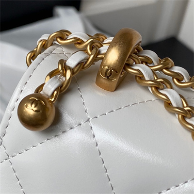 Cha.nel Small Flap Bag Calfskin With Gold Ball Gold Tone Metal White AS2649