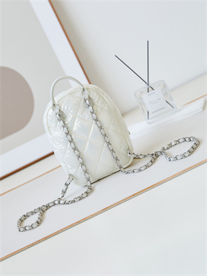 Cha.nel Backpack Nylon & Silver-Tone Metal White AS4366