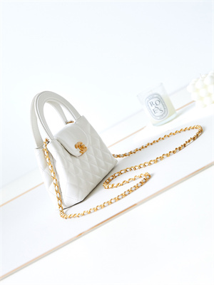 Cha.nel Mini Shopping Bag Kelly Bag Shiny Aged Calfskin Gold-Tone Metal White AS4416