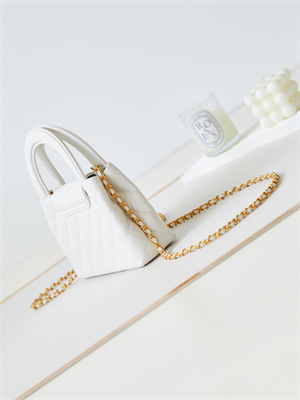 Cha.nel Mini Shopping Bag Kelly Bag Shiny Aged Calfskin Gold-Tone Metal White AS4416
