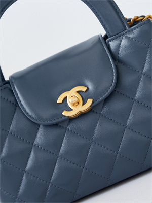 Cha.nel Mini Shopping Bag Kelly Bag Shiny Aged Calfskin Gold-Tone Metal Blue AS4416