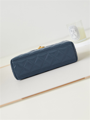 Cha.nel Mini Shopping Bag Kelly Bag Shiny Aged Calfskin Gold-Tone Metal Blue AS4416