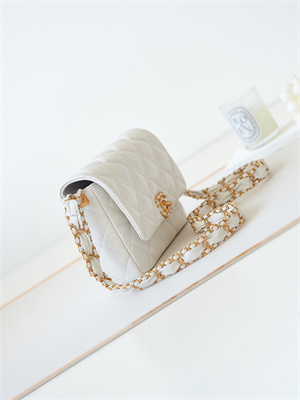 Cha.nel Flap Bag Aged Calfskin Gold Tone Metal White AS4423