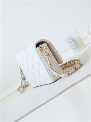 Cha.nel Flap Bag Aged Calfskin Gold Tone Metal White AS4423