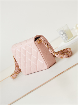 Cha.nel Flap Bag Aged Calfskin Gold Tone Metal Pink AS4423