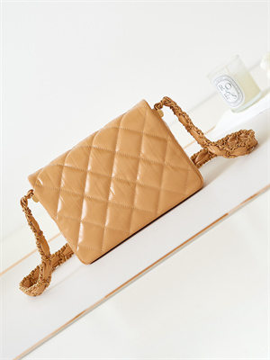 Cha.nel Flap Bag Aged Calfskin Gold Tone Metal Brown AS4423