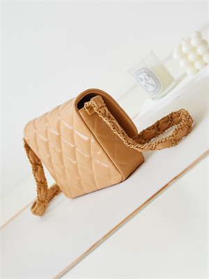 Cha.nel Flap Bag Aged Calfskin Gold Tone Metal Brown AS4423