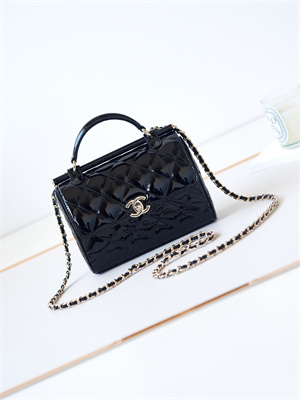 Cha.nel Small Box Bag Patent Calfskin & Gold-Tone Metal Black AS4511
