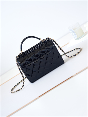 Cha.nel Small Box Bag Patent Calfskin & Gold-Tone Metal Black AS4511