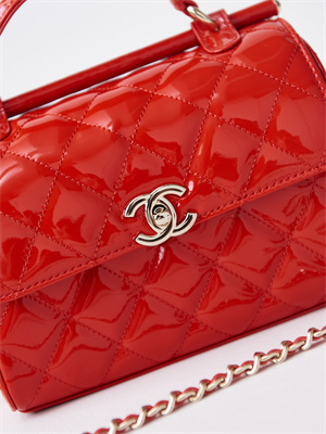Cha.nel Small Box Bag Patent Calfskin & Gold-Tone Metal Red AS4511