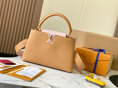 L.V Capucines MM Bag Taurillon  Leather Dark Beige/Pink M59466