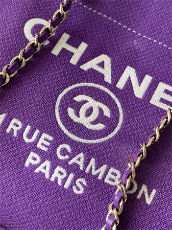 Chanel Deauville Small Shopping Bag Mixed Fibers Gold Tone Metal Purple AS3257