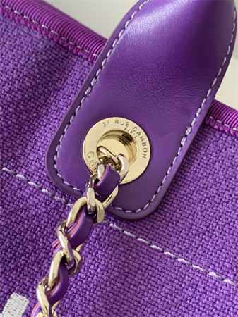Chanel Deauville Small Shopping Bag Mixed Fibers Gold Tone Metal Purple AS3257