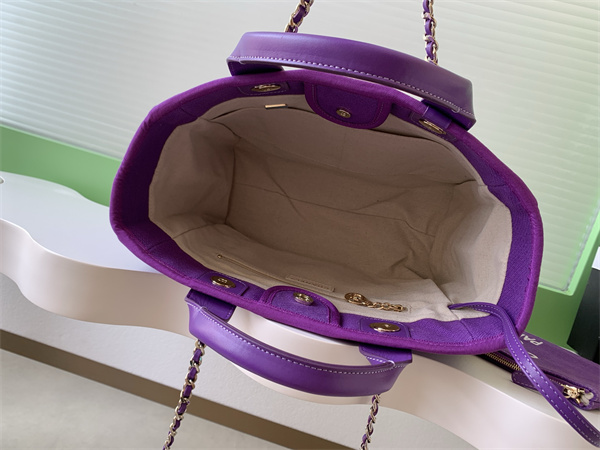 Chanel Deauville Small Shopping Bag Mixed Fibers Gold Tone Metal Purple AS3257