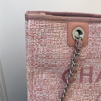 Cha.nel Deauville MM Shopping Bag Mixed Fibers Silver Tone Metal Pink A67001