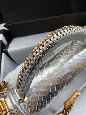 Cha.nel Medium Leboy Bag With Top Handle Python Leather Gold Metal A94804