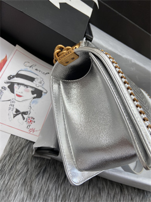 Cha.nel Medium Leboy Bag With Top Handle Python Leather Gold Metal A94804