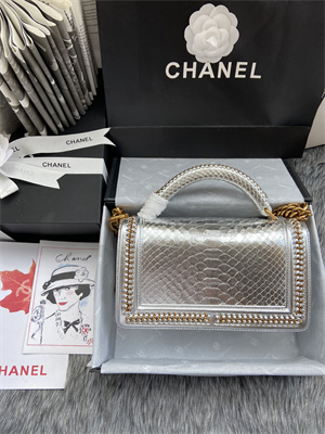 Cha.nel Medium Leboy Bag With Top Handle Python Leather Gold Metal A94804