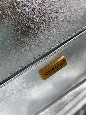 Cha.nel Medium Leboy Bag With Top Handle Python Leather Gold Metal A94804