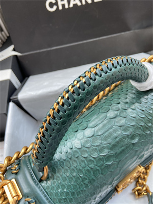 Cha.nel Medium Leboy Bag With Top Handle Python Leather Gold Metal A94804