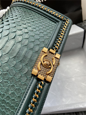 Cha.nel Medium Leboy Bag With Top Handle Python Leather Gold Metal A94804