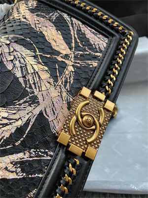 Cha.nel Medium Leboy Bag With Top Handle Python Leather Gold Metal A94804