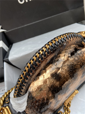 Cha.nel Medium Leboy Bag With Top Handle Python Leather Gold Metal A94804