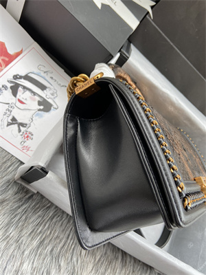 Cha.nel Medium Leboy Bag With Top Handle Python Leather Gold Metal A94804